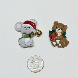 2 Plastic Christmas Animal Brooches